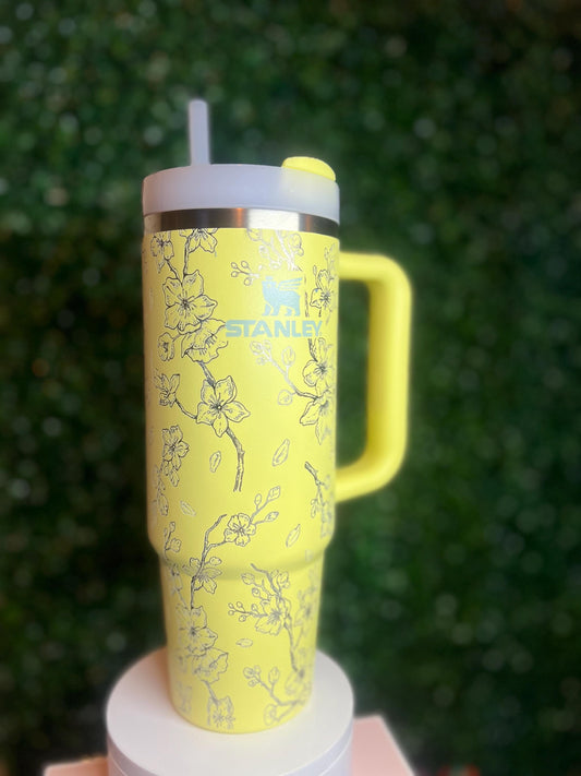 30 oz  Cherry Blossoms Stanley quencher laser engraved