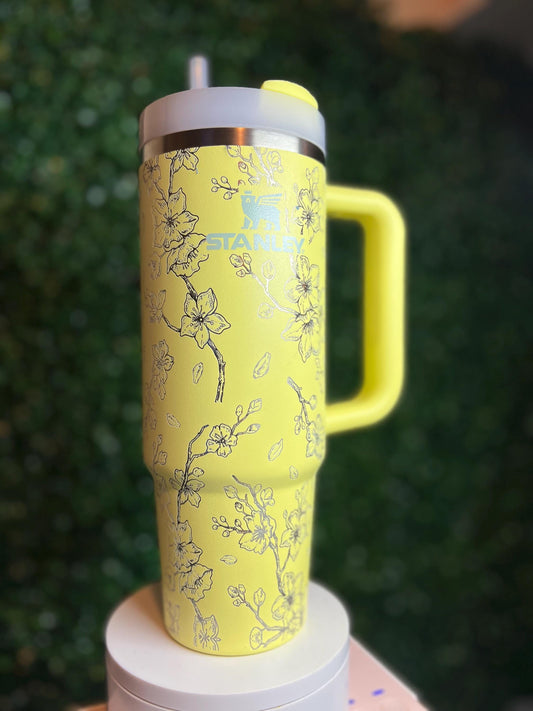 30 oz  Cherry Blossoms Stanley quencher laser engraved