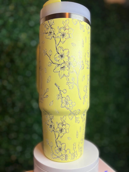 30 oz  Cherry Blossoms Stanley quencher laser engraved